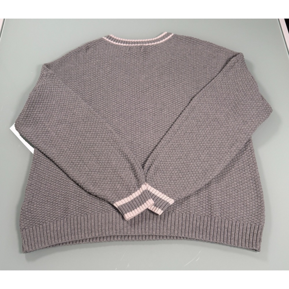 Hollister Cable Knit Pullover Sweater Womens L Gray V-Neck Casual CozyCore - Picture 3 of 16